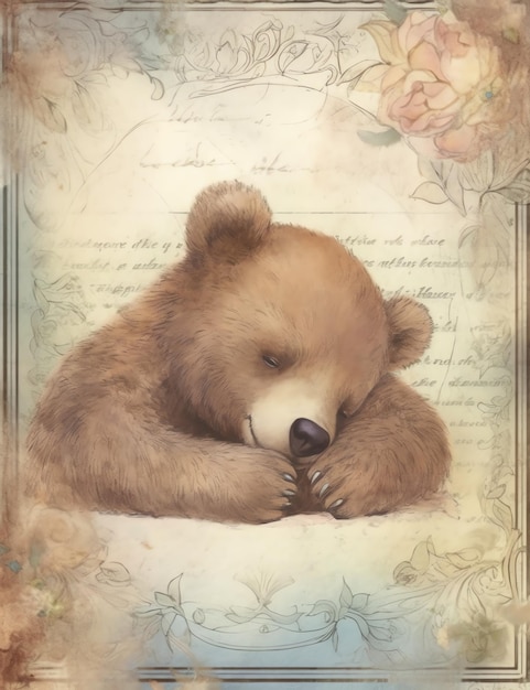 Vintage Teddy Bear old paper junk journal digital paper