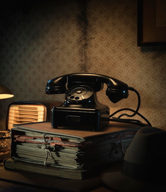 Vintage telefoon op het bureau