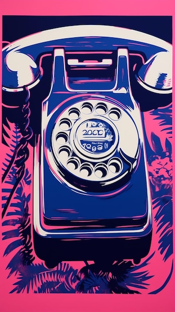 A vintage telephone AI generated risograph art