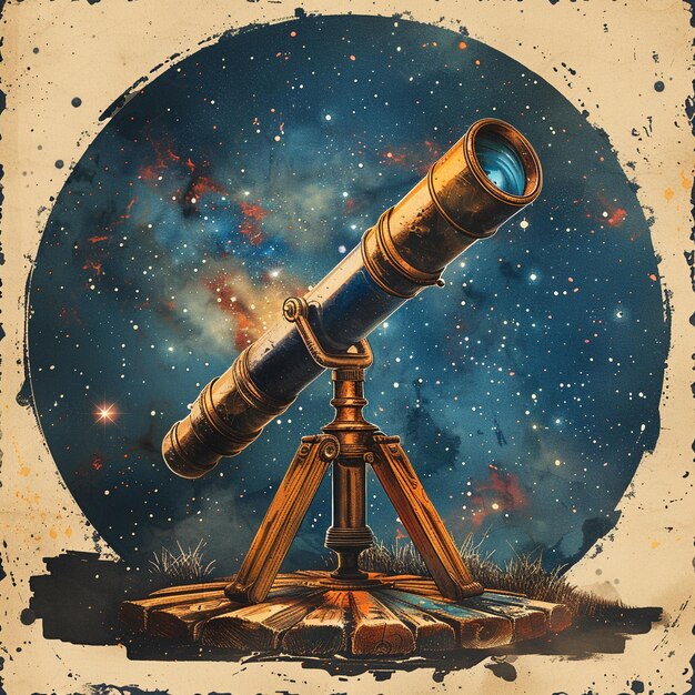 Фото Старый телескоп, направленный на звезды
