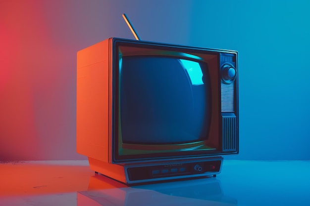Vintage televisie op kleur achtergrond