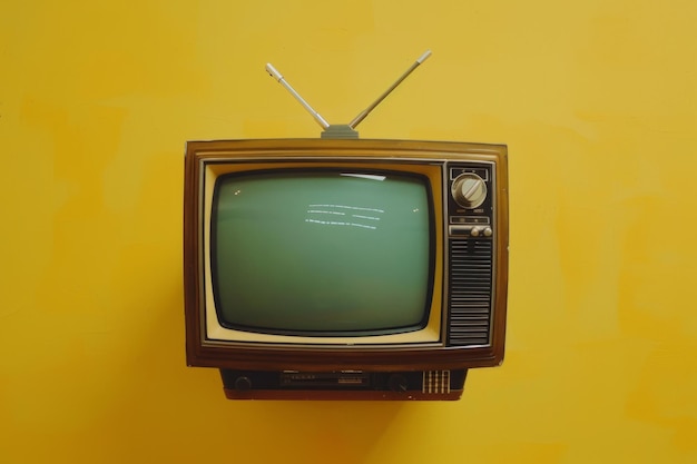 Vintage television on color background