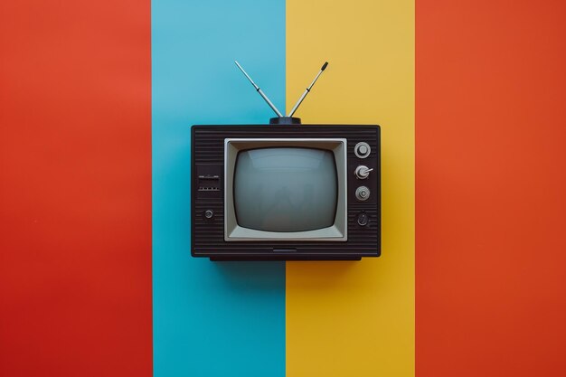 Vintage television on color background