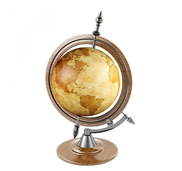 Vintage terrestrial globe isolated on white background, 3d rendering