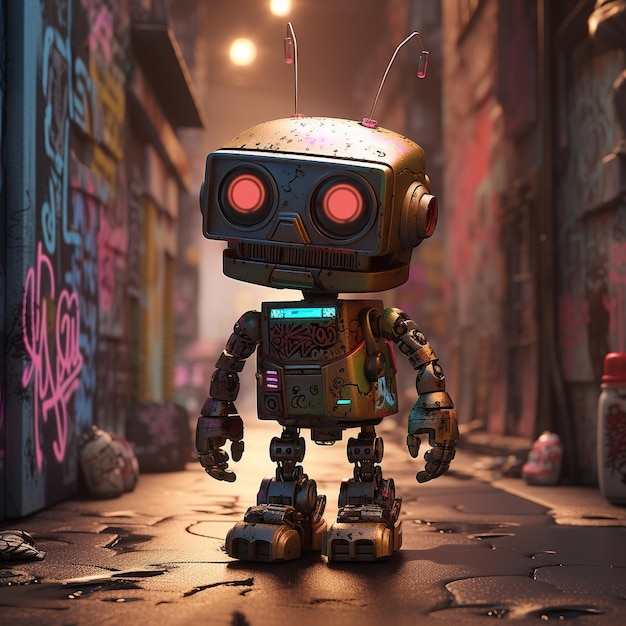 Vintage tin robot on grunge background 3d illustration