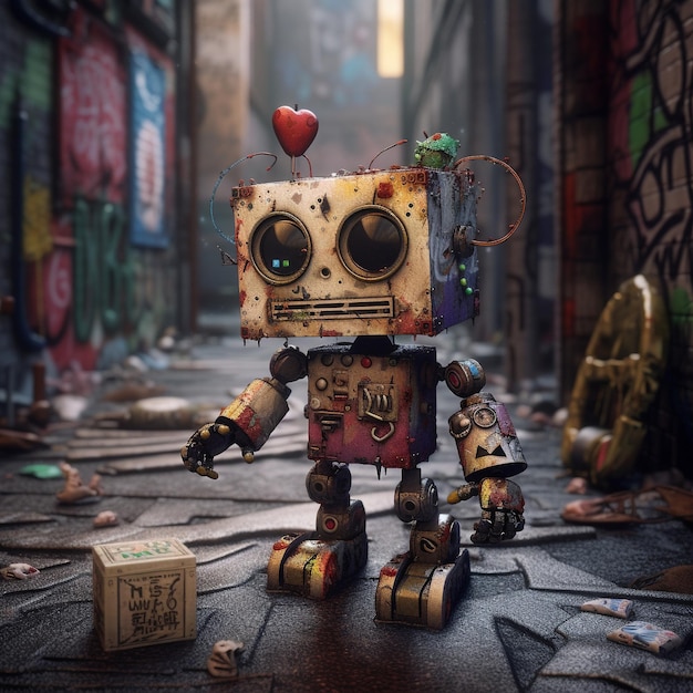 Vintage tin robot on grunge background 3d illustration