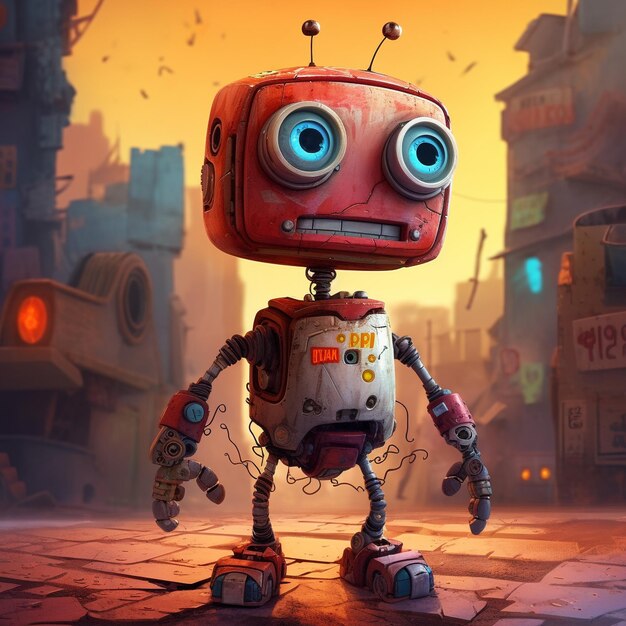 Vintage tin robot on grunge background 3d illustration