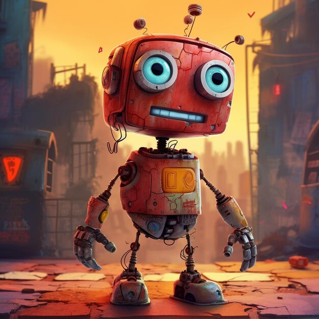 Vintage tin robot on grunge background 3d illustration