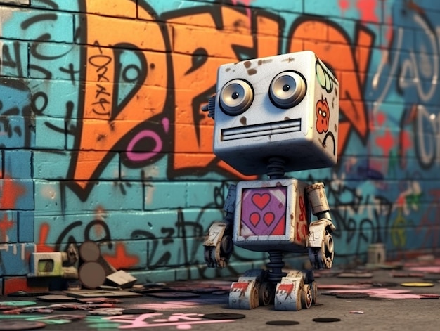 Vintage tin robot on grunge background 3d illustration