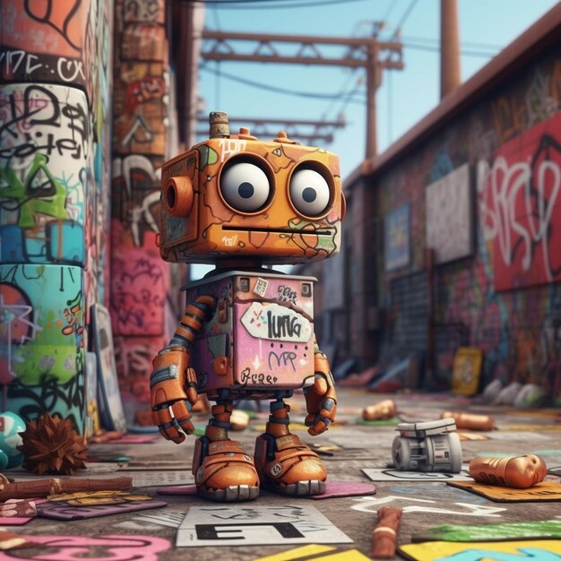 Vintage tin robot op grunge achtergrond 3d illustratie