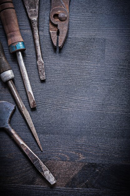 Vintage tools on dark table