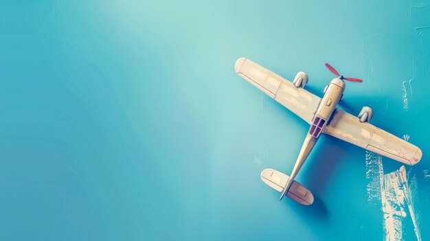 Vintage toy airplane on blue background