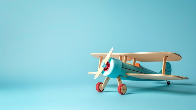 Vintage toy airplane on blue background