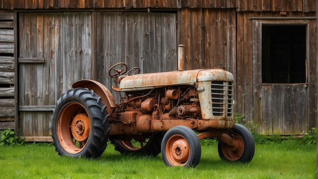 Photo vintage tractor in front of a barn