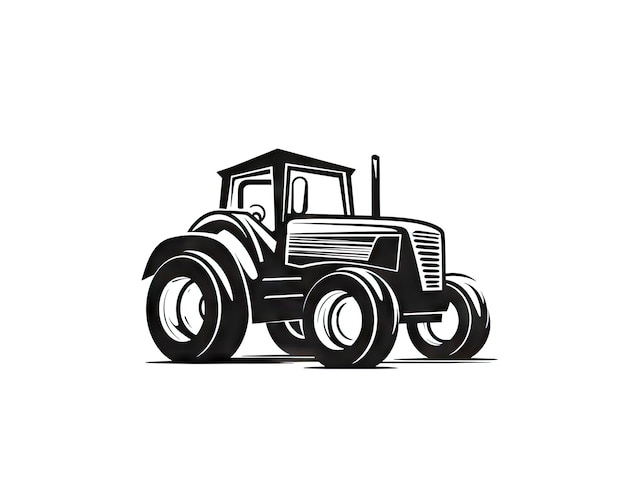 Foto vintage tractor sketch boerderijvoertuig met grote wielen zwarte witte tekening landbouwmachine tractor service logo op witte achtergrond ai generatieve illustratie