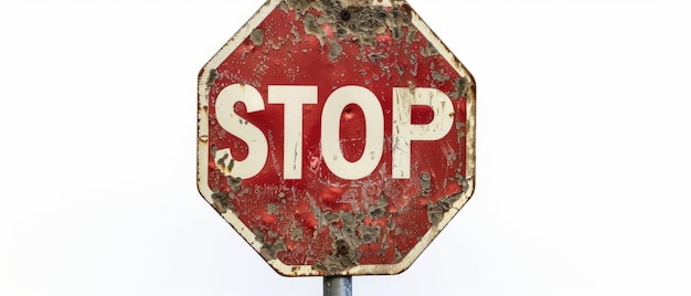 Photo vintage traffic control a retro handheld stop sign in red and white metal texture