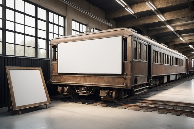 Photo vintage train office mockup blank canvas for your design