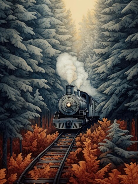 Vintage Train Traveling Through Forest