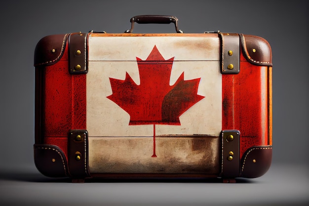 カナダのジェネレーティブ Ai の旗とヴィンテージ旅行バッグ