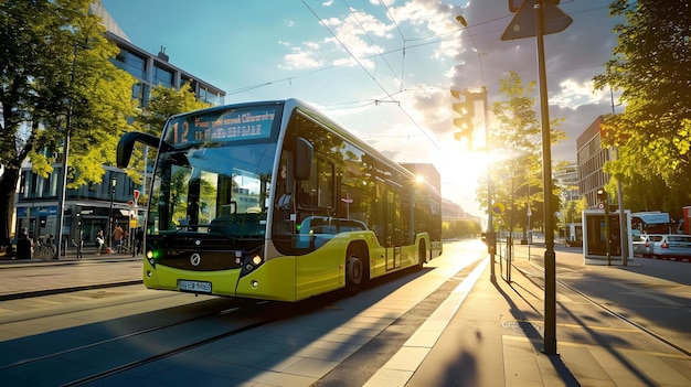 Vintage Trolley in Illuminated City To showcase energyefficient and sustainable transportation