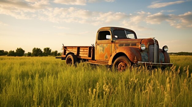 Photo vintage truck amidst rural landscape