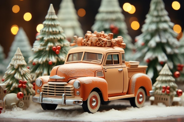 Vintage truck with christmas tree merry christmas concept