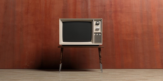 vintage tv in an empty room 3d illustration