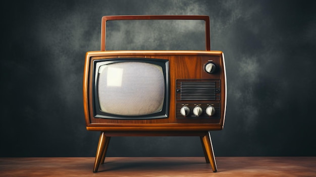 Vintage TV op een houten standaard