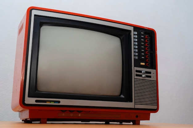 Vintage TV set isolated Retro television Old vintage red television retro technology Ancient tv concept