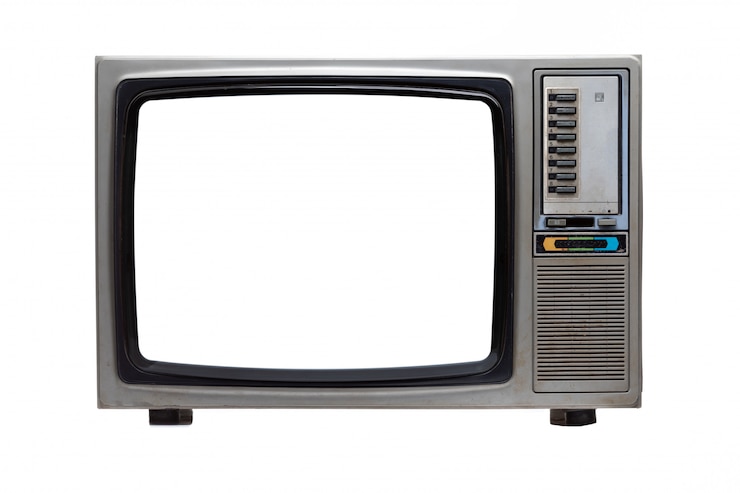 Photo vintage tv with white blank screen isolated on white .