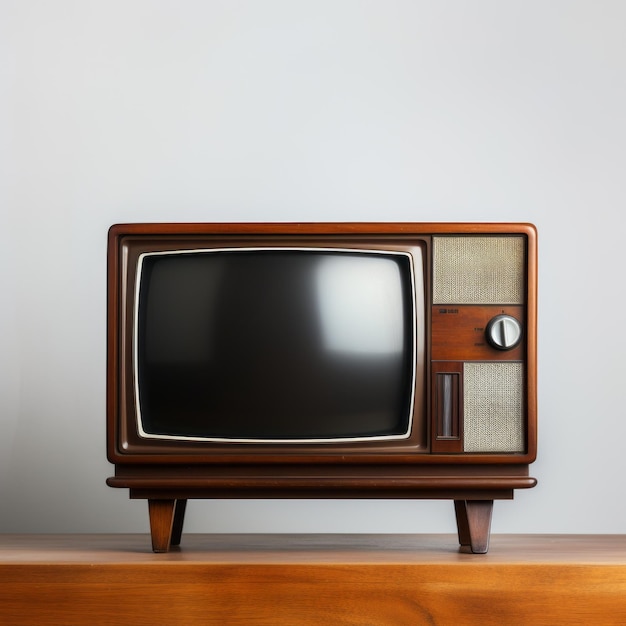 Photo vintage tv on wooden table bold traditional style with selective focus