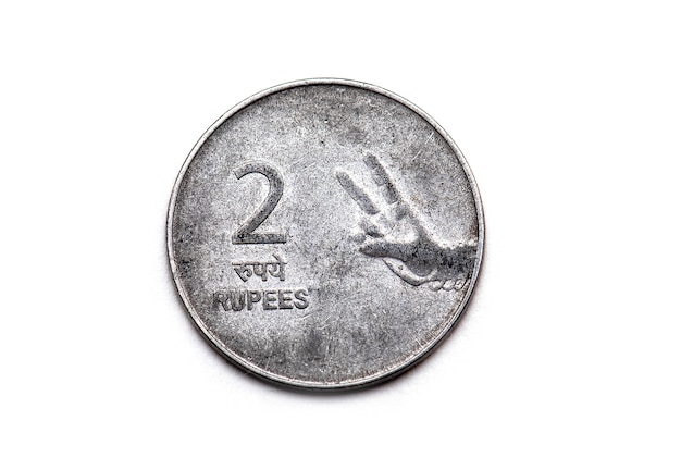 Vintage two 2 Rupees iron Coin isolated on white t