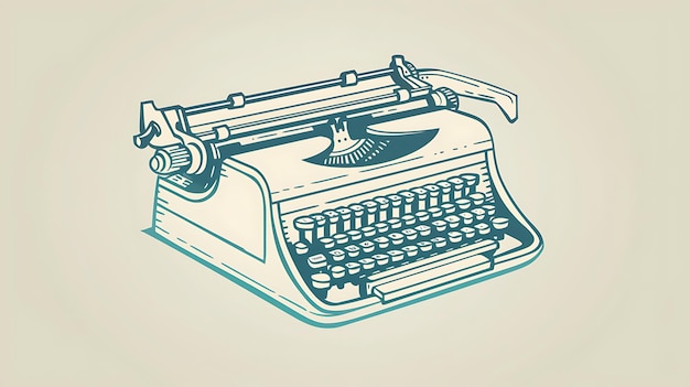 Foto un'illustrazione antica di una macchina da scrivere in blu e bianco la macchina da scrive è in una vista prospettica tridimensionale che mostra i suoi tasti e il carrello