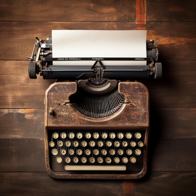 Vintage typewriter on rustic wooden background