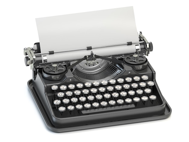 Vintage typewriter with blank sheet isolated on white