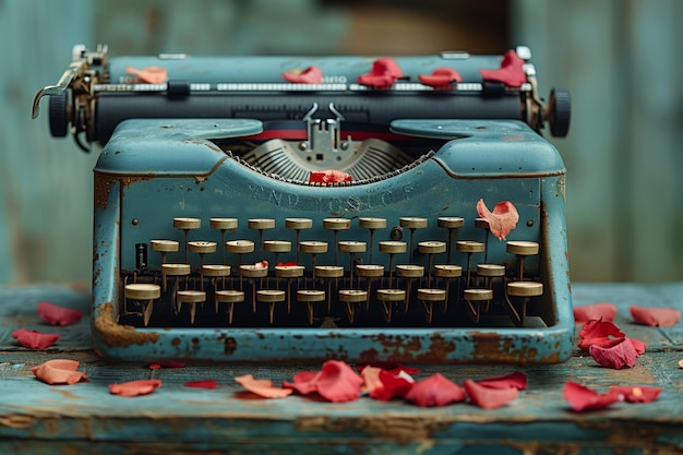 Photo vintage typewriter with love letters scattered