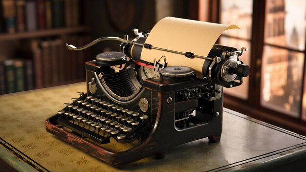 Vintage typewriter with old paper retro machine technology