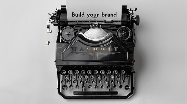 Photo vintage typewriter with the words build your brand black on white background