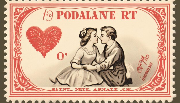 Photo vintage valentines day postage stamp collection generated by artificial intelligence