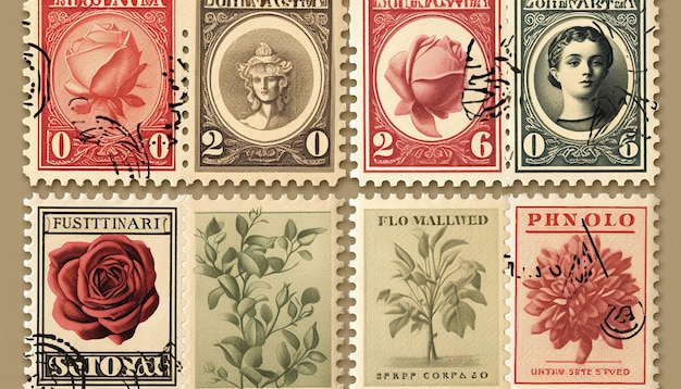 Foto vintage valentines day postzegel collectie gegenereerd door kunstmatige intelligentie