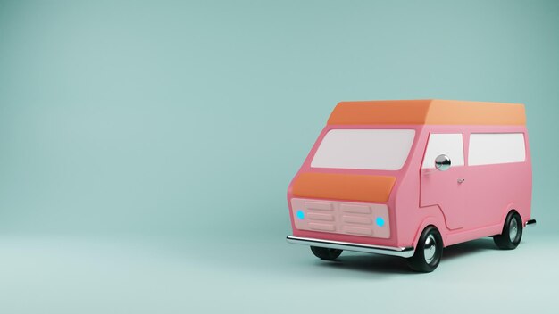 Photo vintage van in pastel pink and orange retro road trip ready