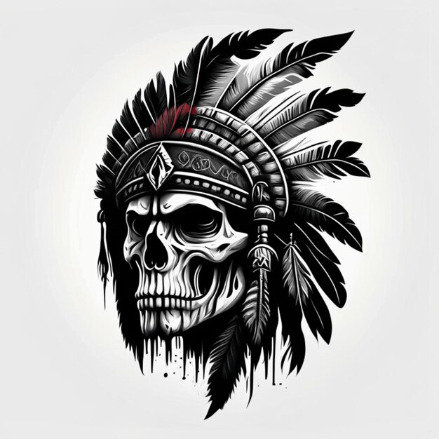 Photo vintage vector of monochrome hand drawn tattoo style indian skull illustration