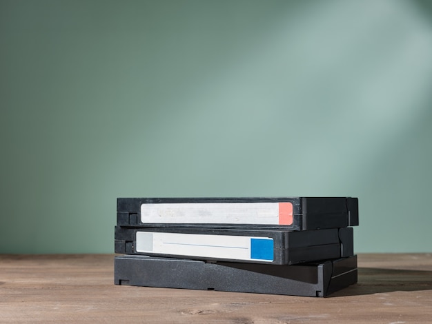 Photo vintage vhs cassettes on the table