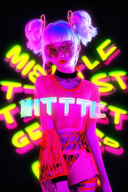 Foto vintage vibes met een halloween twist retro neon little miss muffet fashion graphic design in de st.