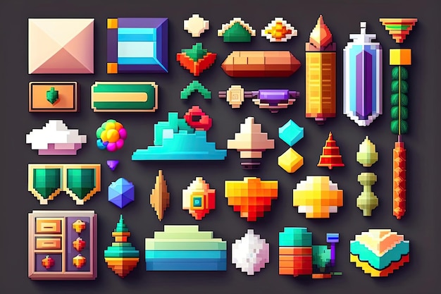 Vintage video game aesthetic or pixel art elements ia generated illustration