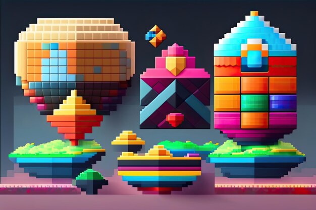 Vintage video game aesthetic or pixel art elements ia generated illustration
