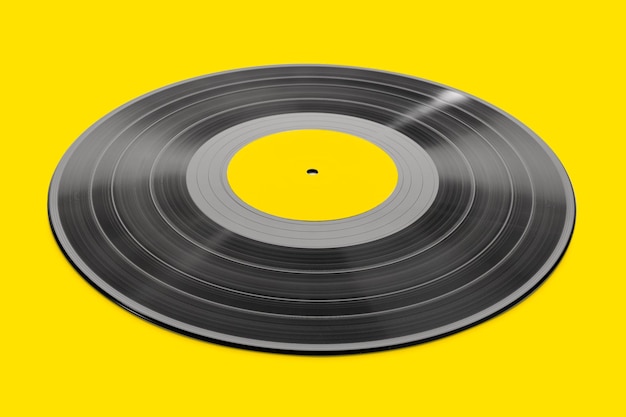 Vintage Vinyl record isolated on yellow background Mock up template