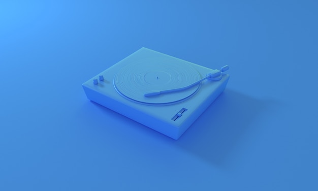 Vintage vinyl record pastel on dj turntable on blue background Retro sound technology to play music