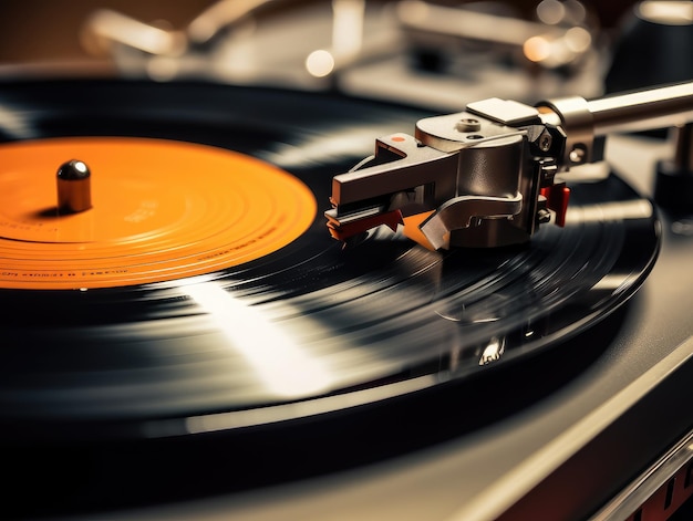 Vintage Vinyl Record Player in Action CloseUp