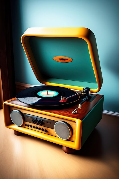 Vintage vinyl record player playing sound